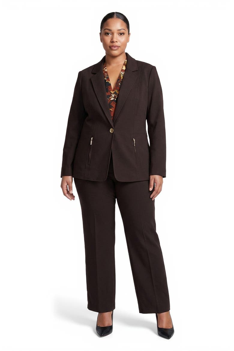 One-Button Blazer with Zip Pockets, Alternate, color, RICH CHOCOLATE