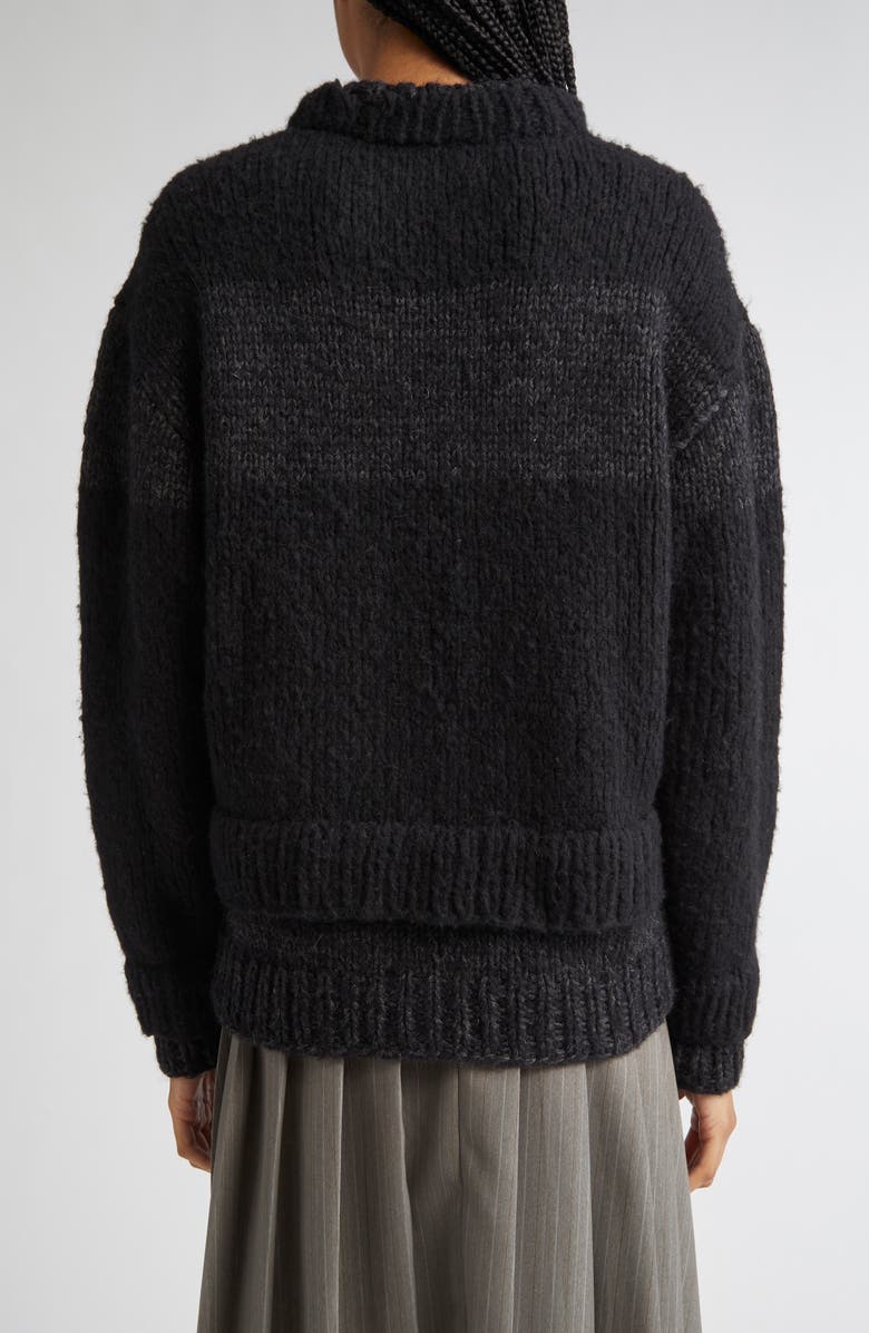 Meruert Tolegen Embroidered Angels Distressed Hand Knit Sweater, Alternate, color, Black