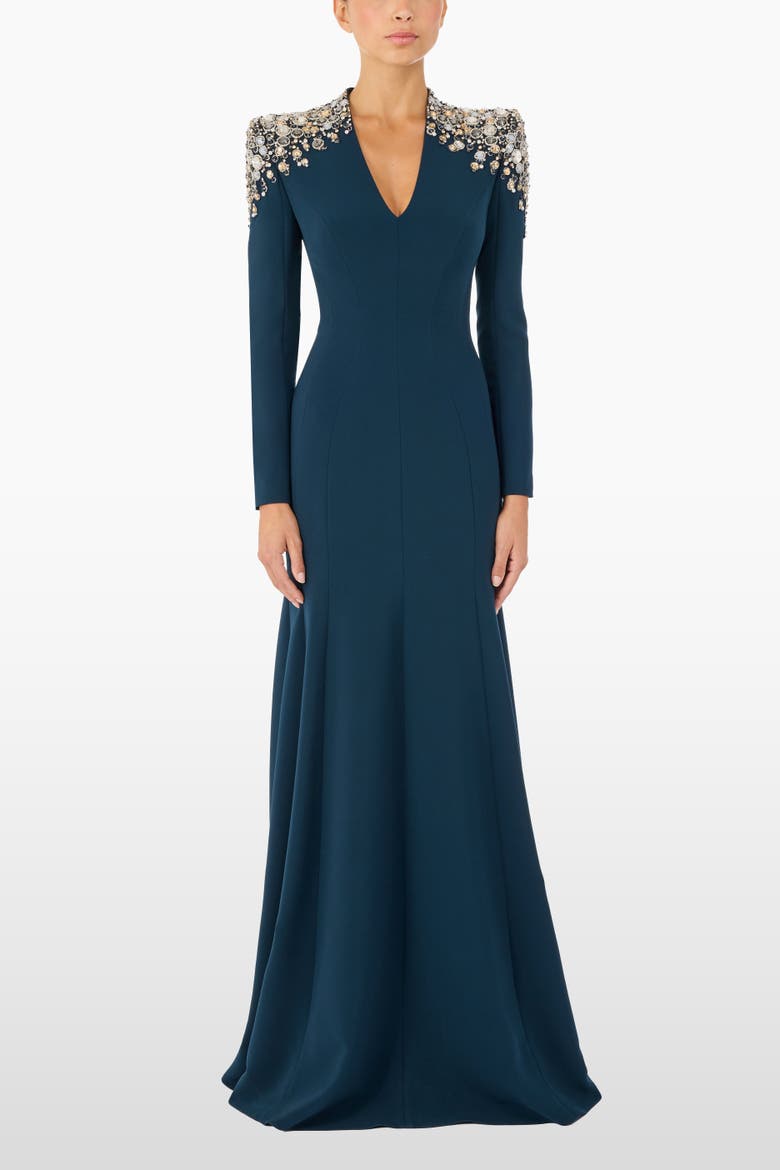 Nila Beaded V-Neck Maxi Dress, Alternate, color, Hawks Eye Blue