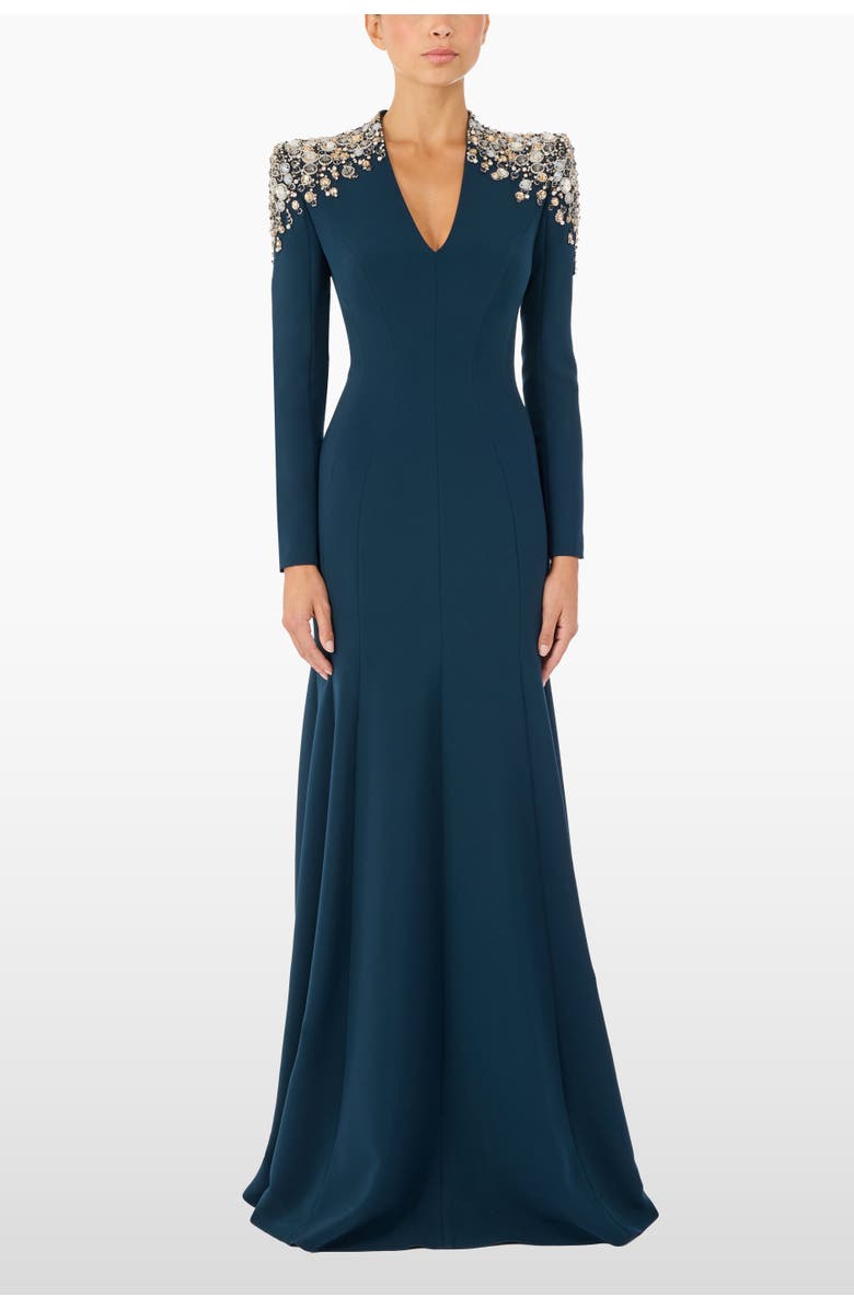 Jenny Packham Nila Beaded V-neck Maxi Dress, Alternate, color, Hawks Eye Blue