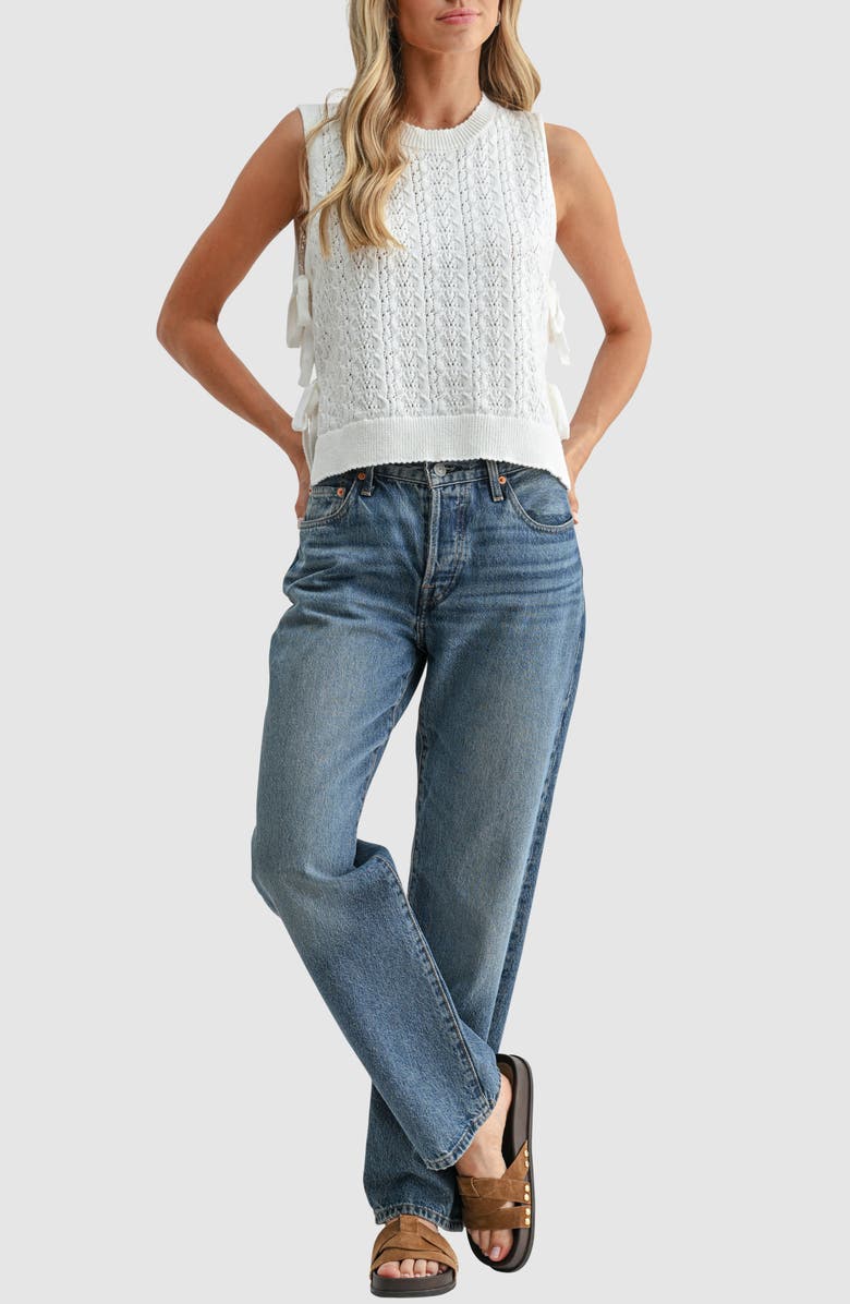 All in Favor Pointelle Side Tie Tank, Alternate, color, Off White