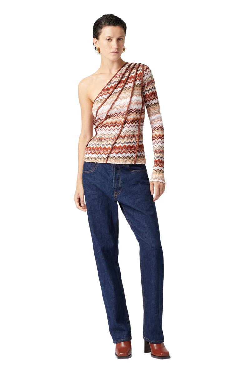 Missoni One-shoulder Top With Serrated Lamé Zigzag Pattern And Ribs, Main, color, Multicoloured