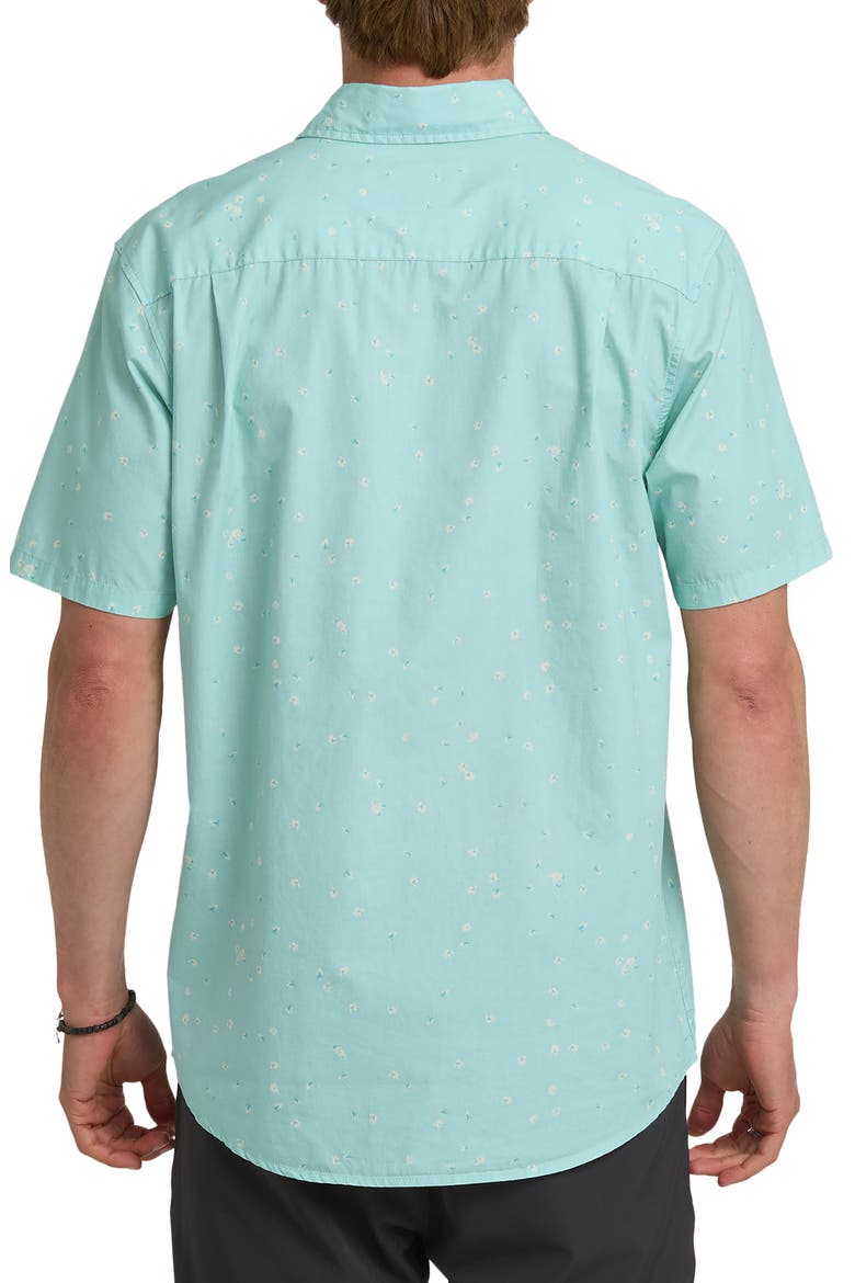 Ditsy Blossom Floral Classic Short Sleeve Cotton Button-Up Shirt, Alternate, color, BLUE HAZE
