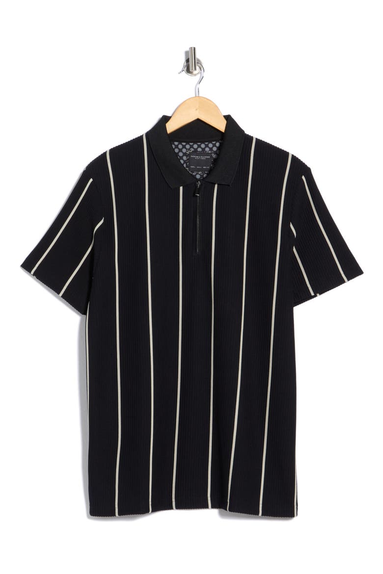 Vertical Stripe Textured Polo, Alternate, color, BLACK AND WHITE
