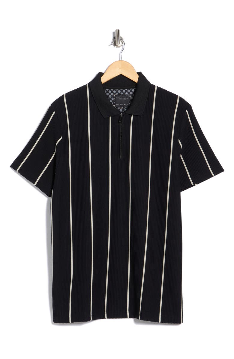DENIM AND FLOWER Vertical Stripe Textured Polo, Main, color, Black And White