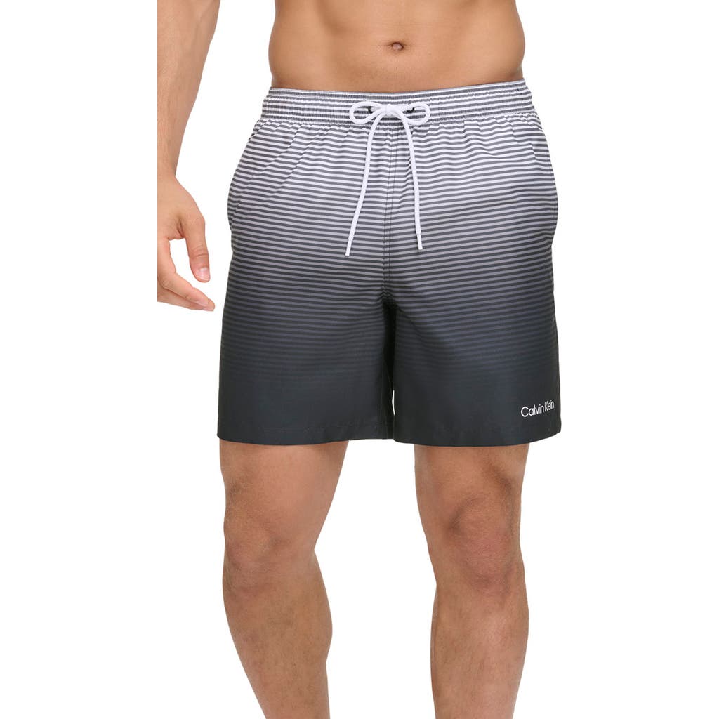 Shop Calvin Klein Gradient Stripe Swim Trunks In Black