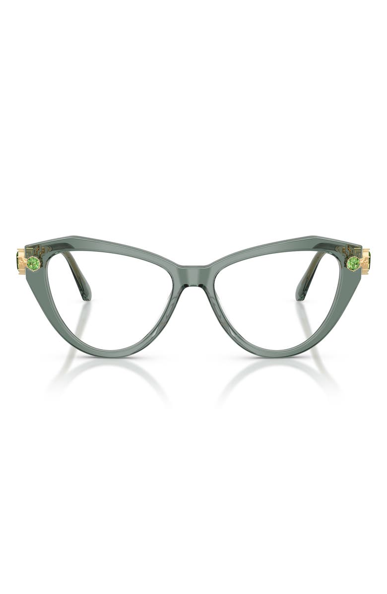Swarovski 53mm Cat Eye Optical Glasses, Main, color, Transparent Green/ Demo Lens
