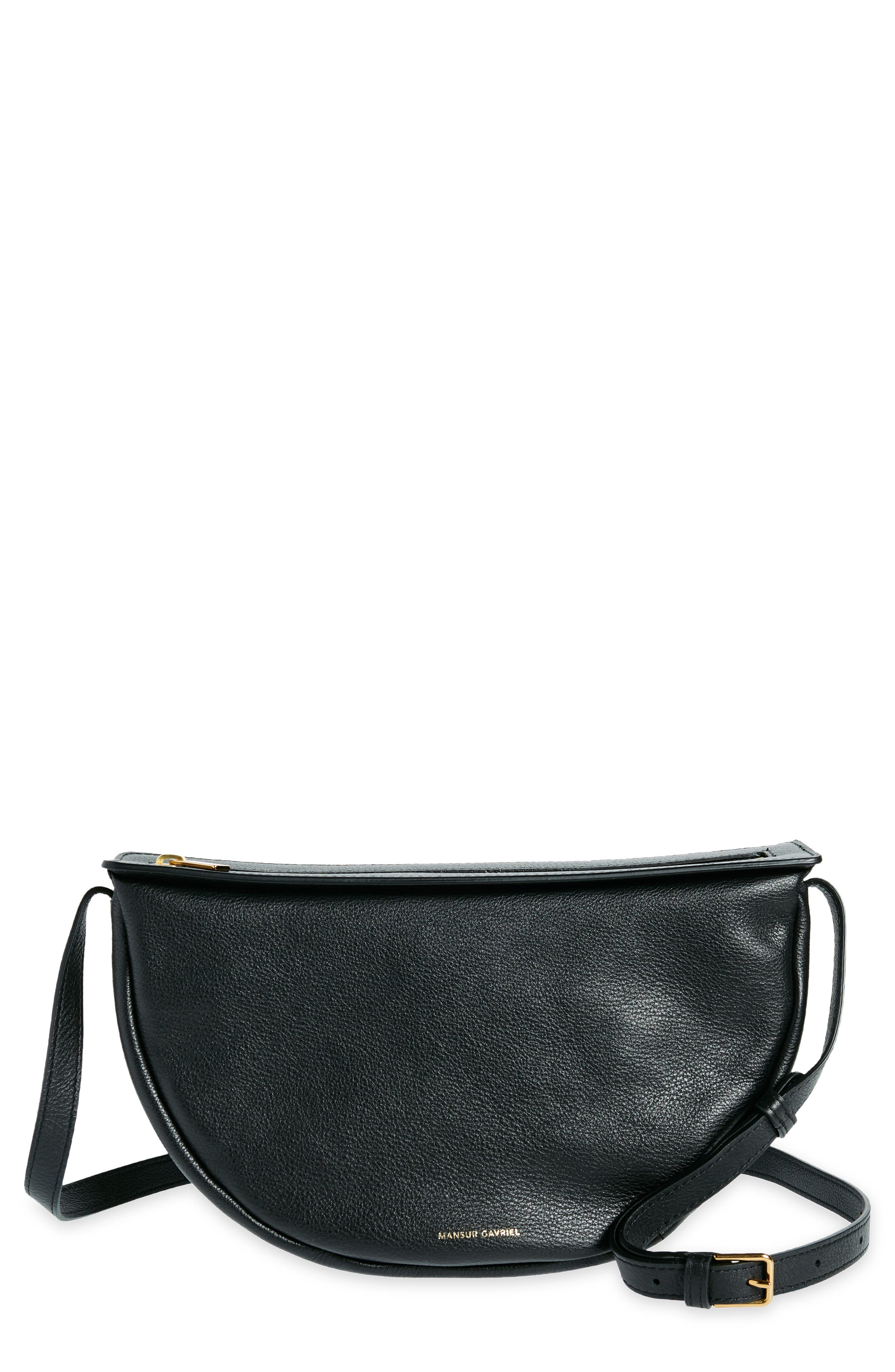 Mansur Gavriel Moon Calfskin Leather Crossbody Bag, Main, color, Black