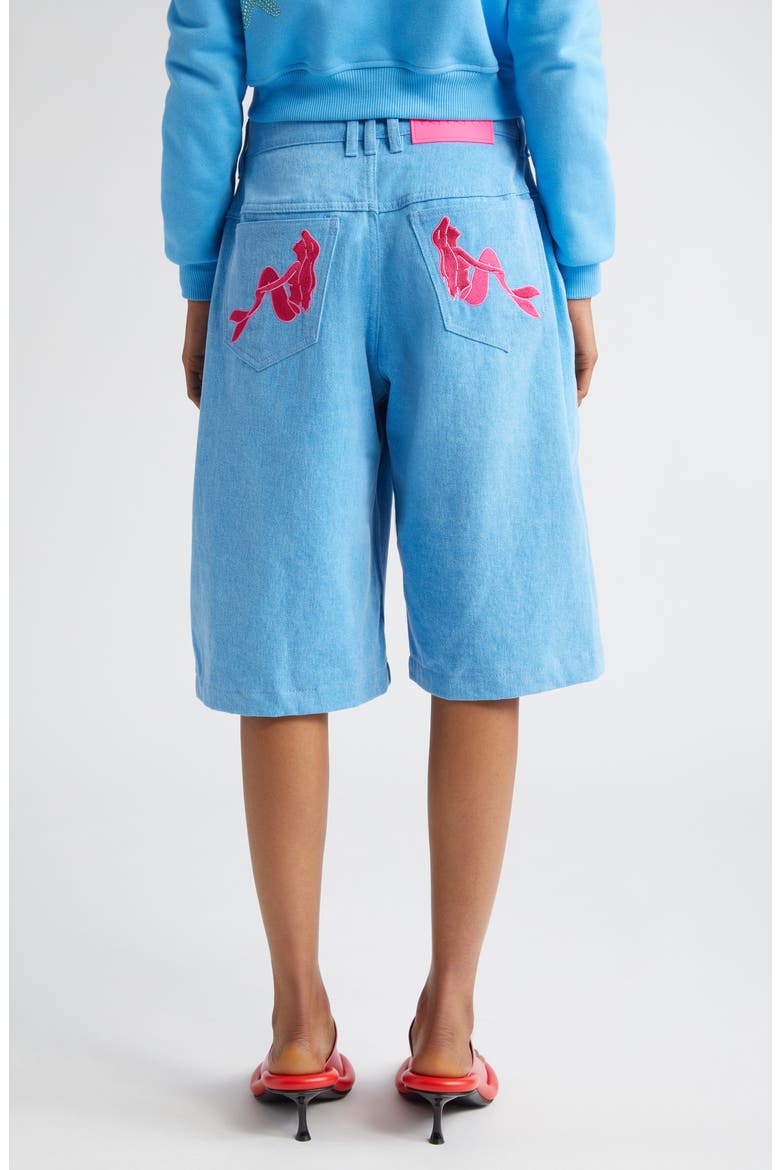x Disney 'The Little Mermaid' High Waist Embroidered Denim Shorts (Nordstrom Exclusive), Alternate, color, BLUE