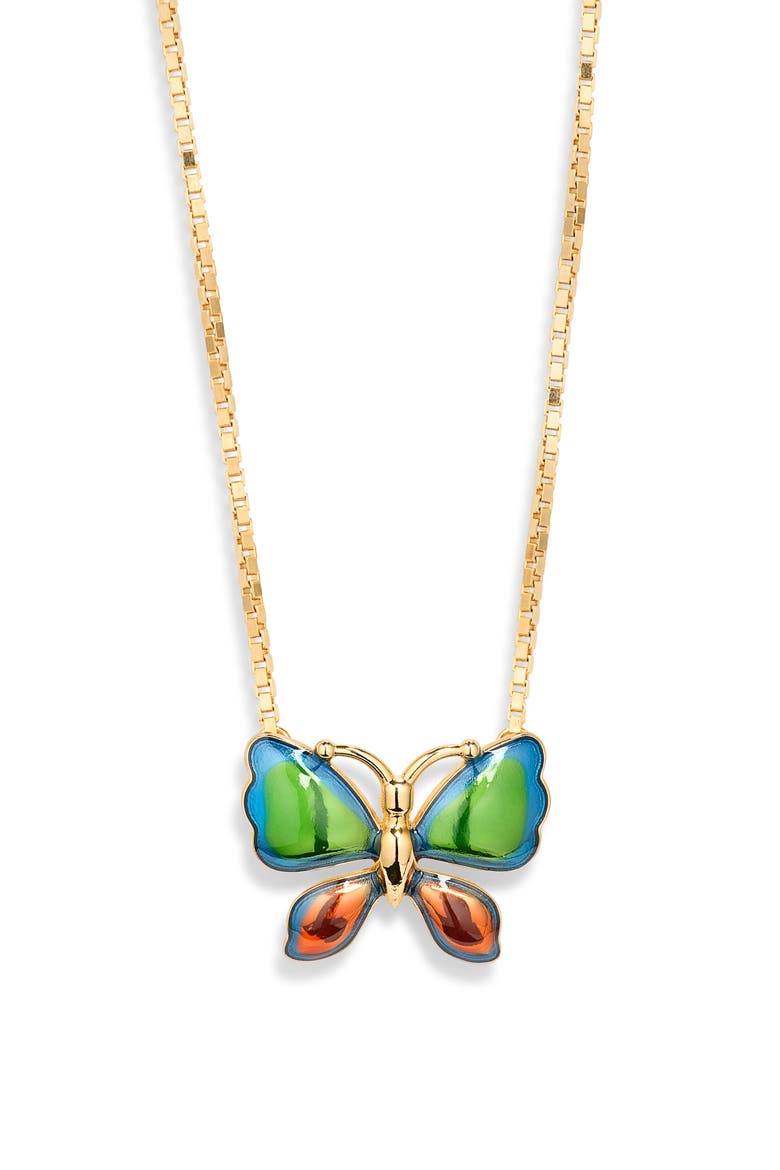 Enamel Butterfly Pendant Necklace, Main, color, GOLD MULTI