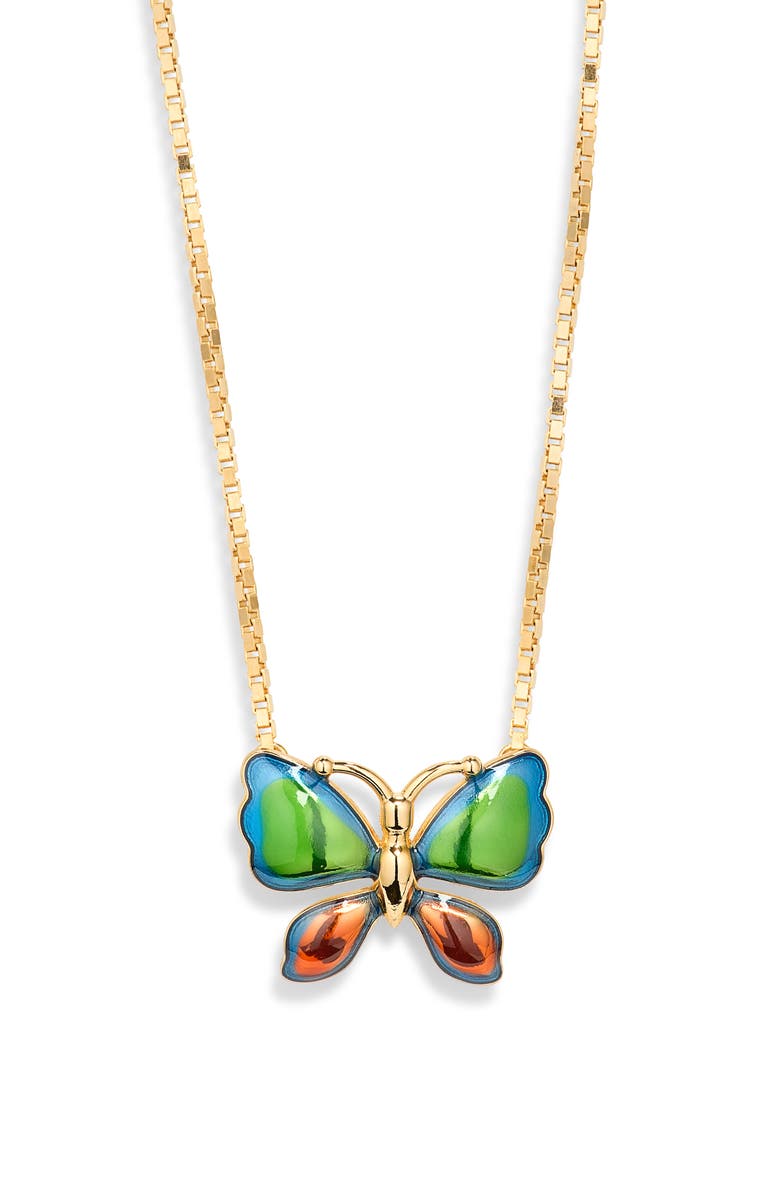 Valentino Garavani Enamel Butterfly Pendant Necklace, Main, color, Gold Multi
