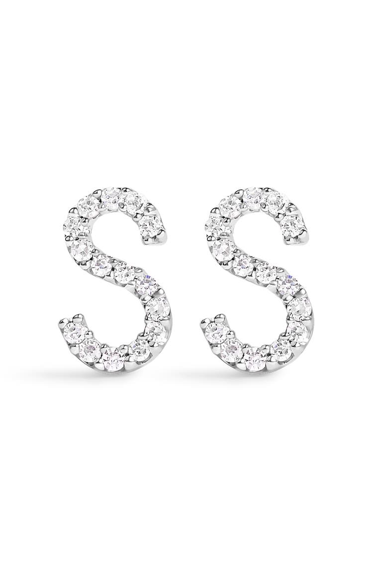 10K Gold 1/10 Cttw Diamond Initial "A" to "Z" Stud Earring, Main, color, White Gold | S