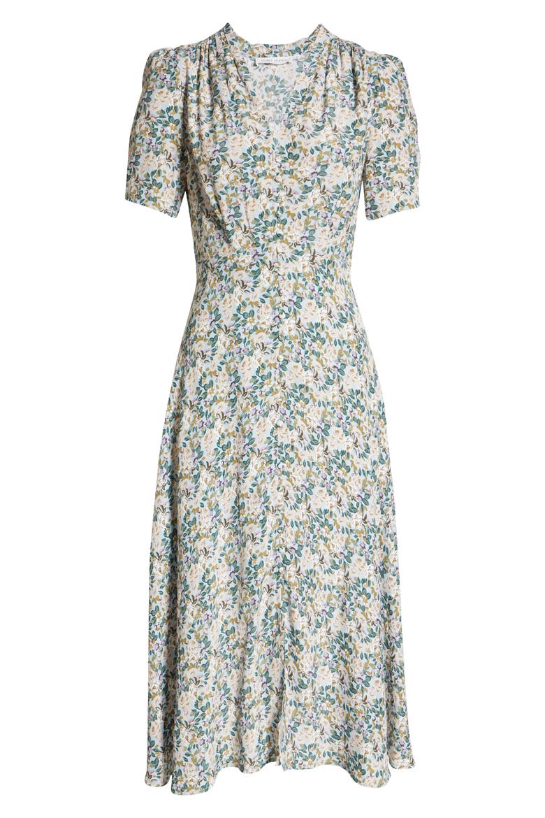 Floral Button Front Midi Dress, Alternate, color, TEAL MULTI FLORAL