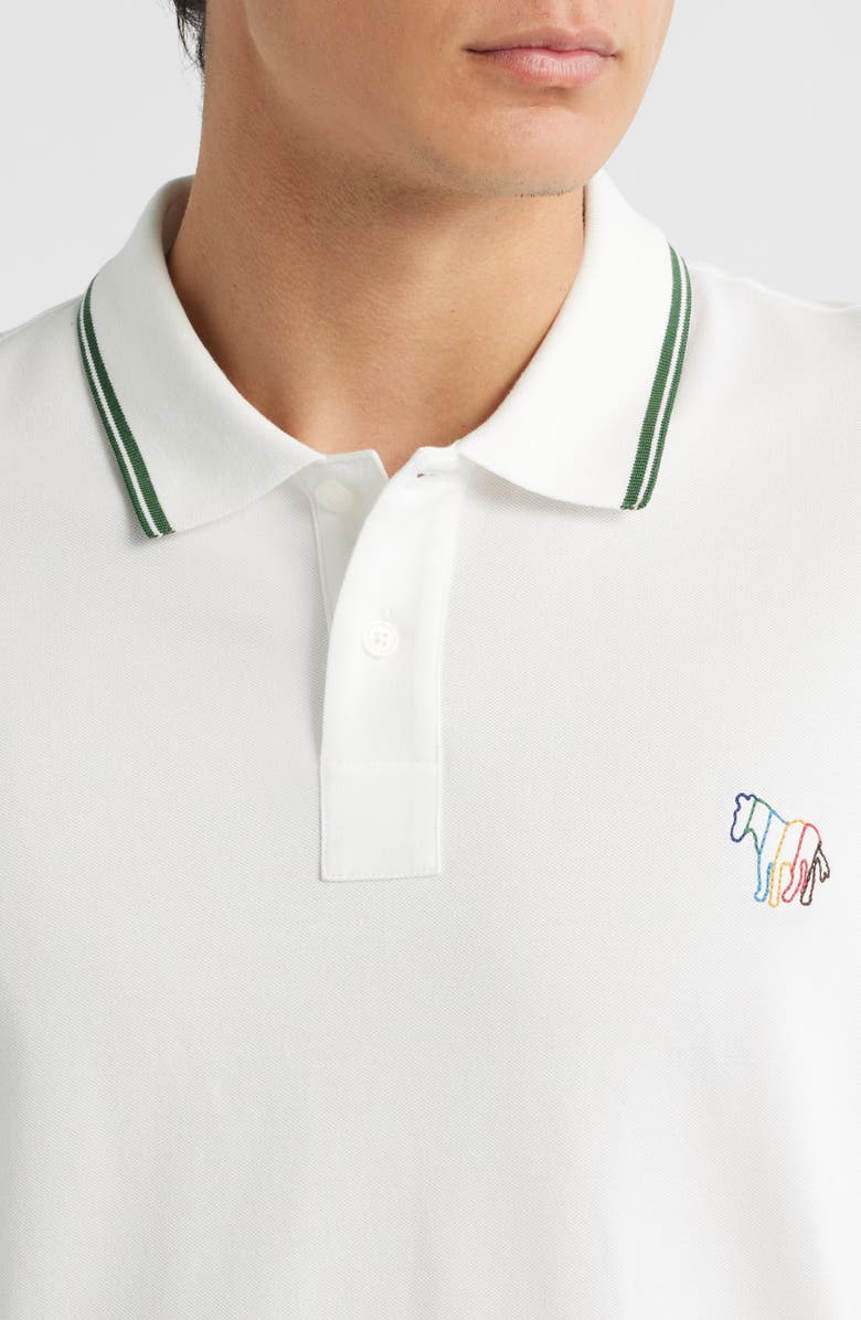 PS Paul Smith Regular Fit Tipped Zebra Embroidered Stretch Organic Cotton Polo, Alternate, color, Off White