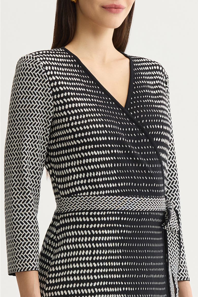 Monochrome Soft Knit Midi Wrap Dress, Alternate, color, Black/Ivory