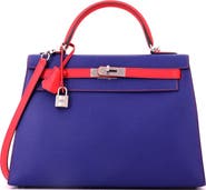 Pre-Owned Hermes Kelly Handbag Bicolor Epsom with Brushed Palladium Hardware 32