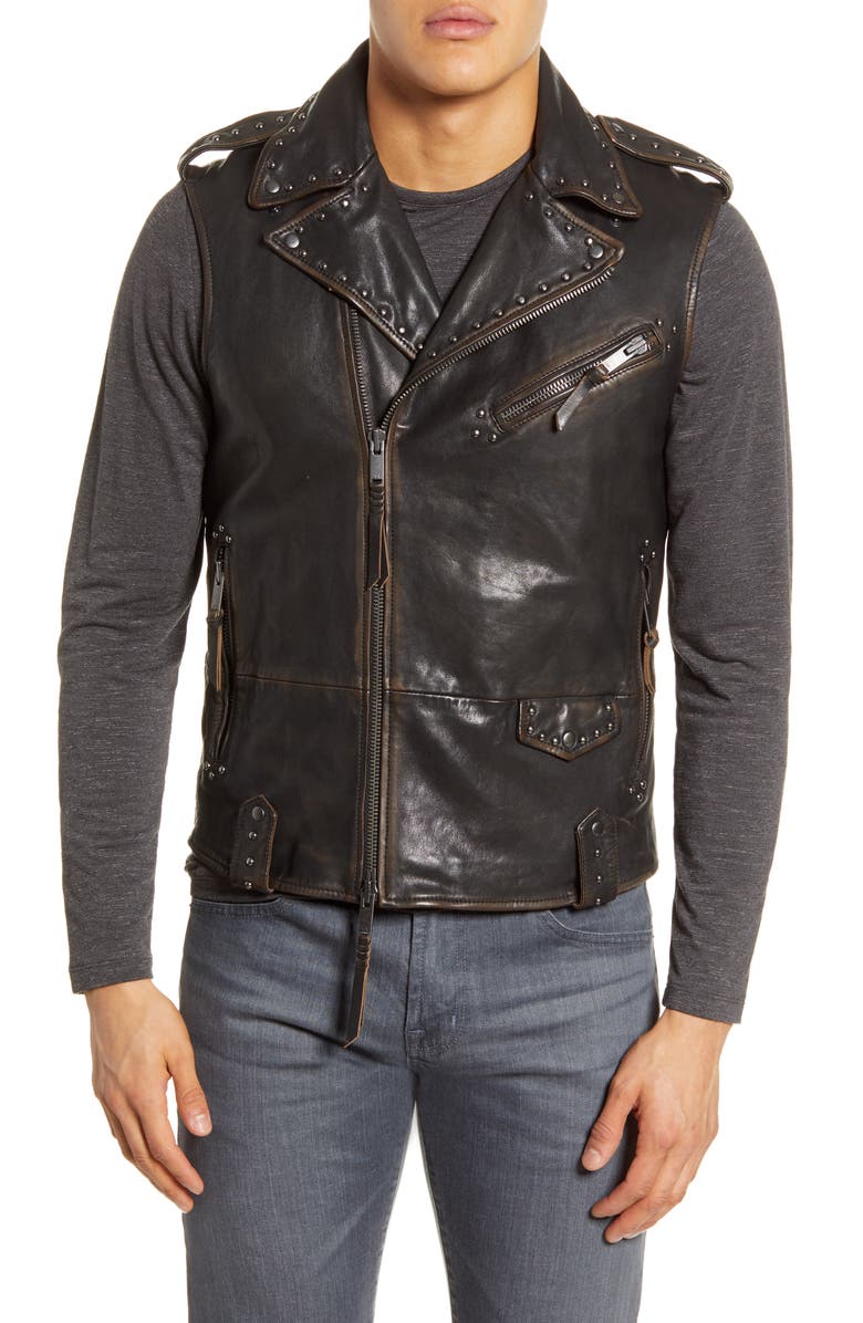 John Varvatos Star USA Bruce Leather Biker Vest, Alternate, color,