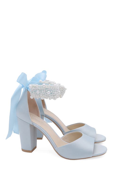Sasha Satin Block Heel Sandals with Perla Strap