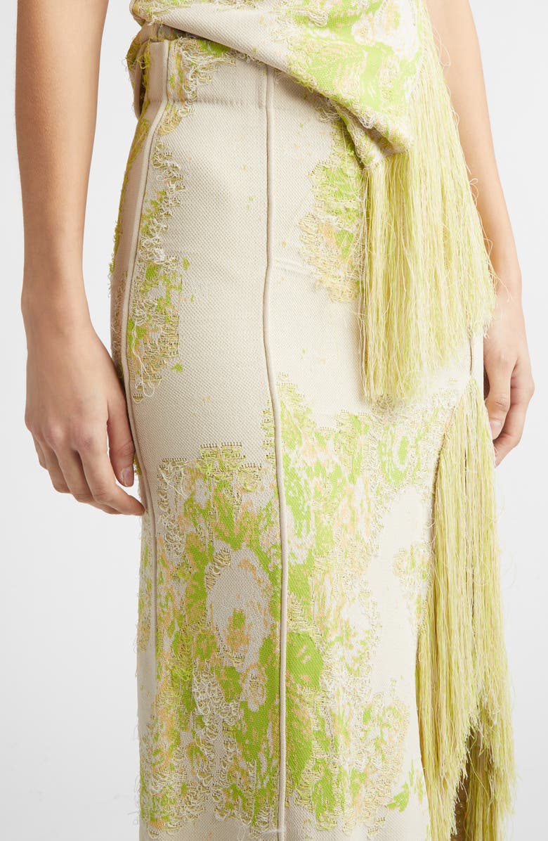 Erdem French Fray Floral Jacquard Pencil Skirt, Alternate, color, Chartreuse