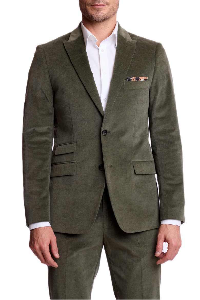 Ashton Slim Fit Stretch Corduroy Peak Lapel Suit Jacket, Main, color, DARK SAGE
