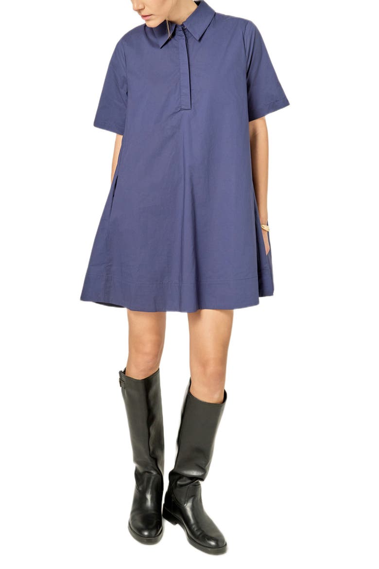 Short Sleeve Cotton Shirtdress, Alternate, color, NAVY