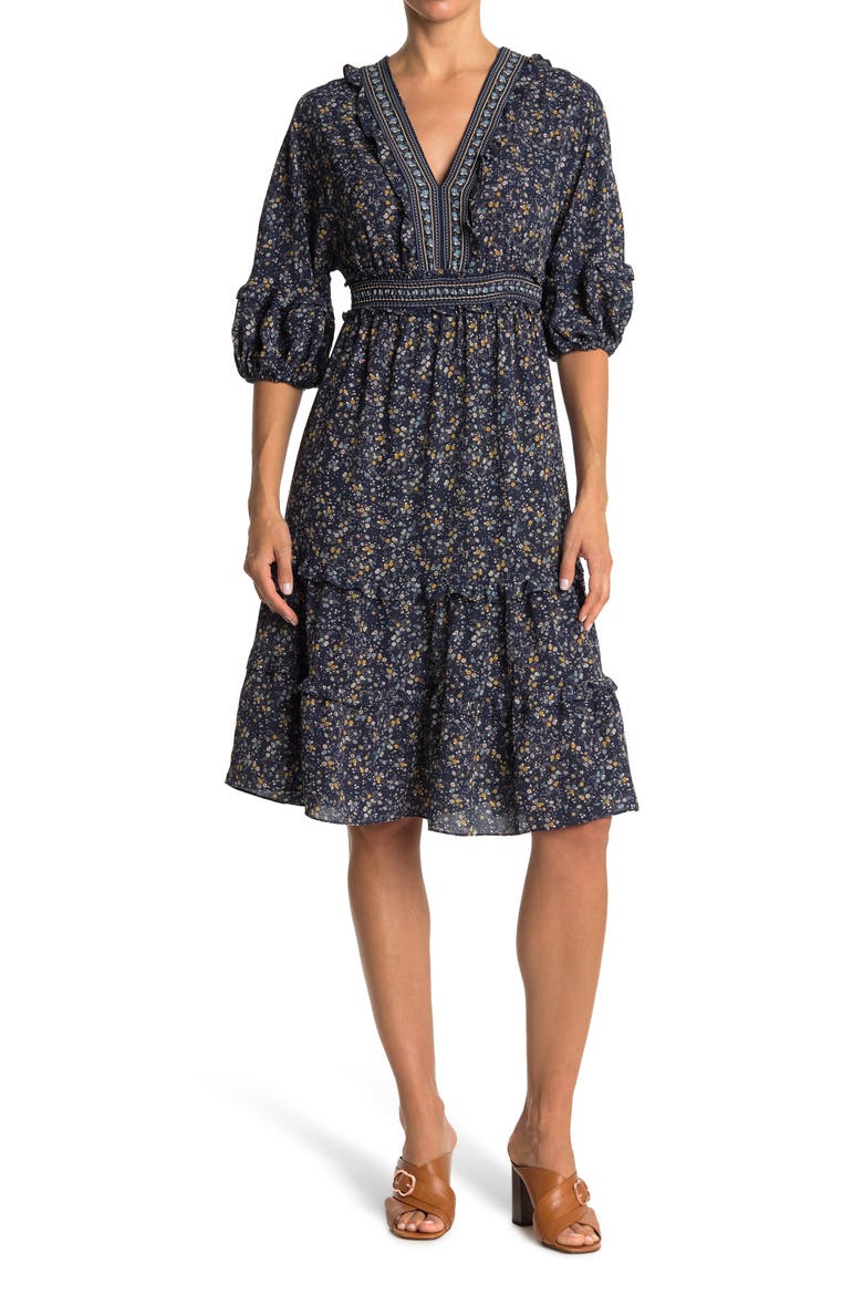 V-Neck Empire Waist Dress, Main, color, NVBLUFLB