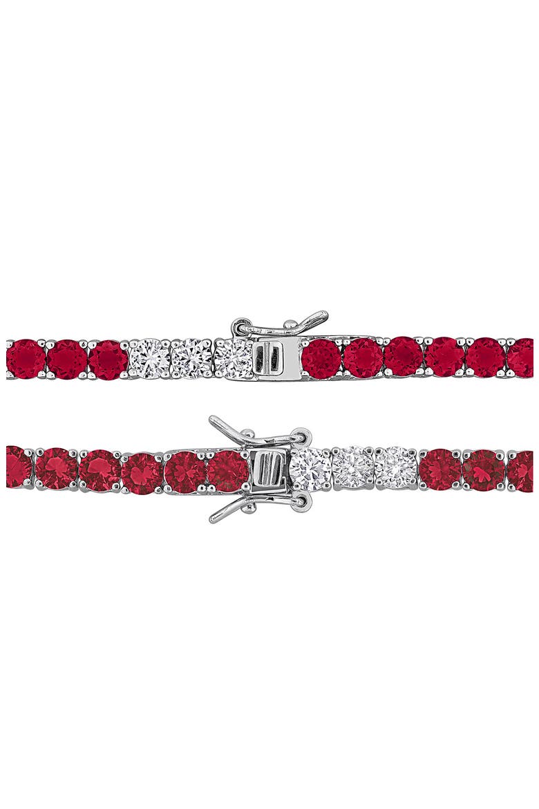 Lab Created Ruby & Lab Created White Sapphire Tennis Bracelet & Necklace Set, Alternate, color, RED