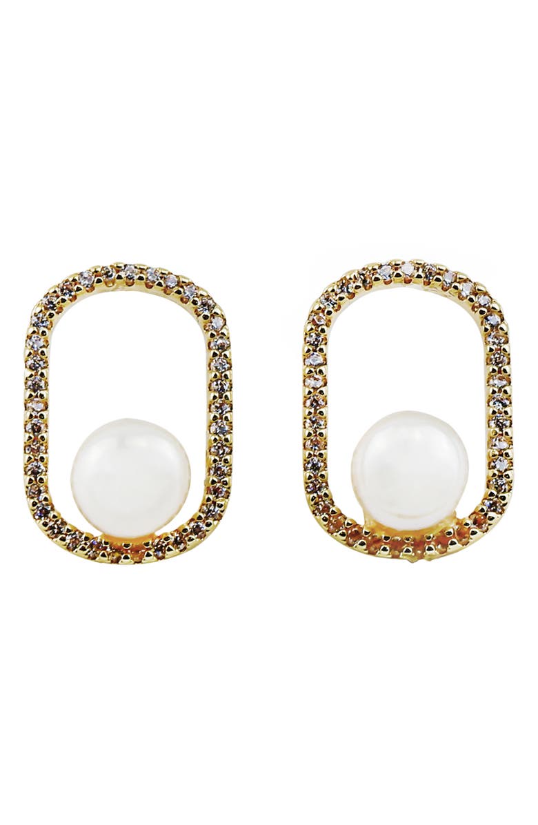 Panacea Cubic Zirconia Circle Faux Pearl Drop Earrings, Main, color,