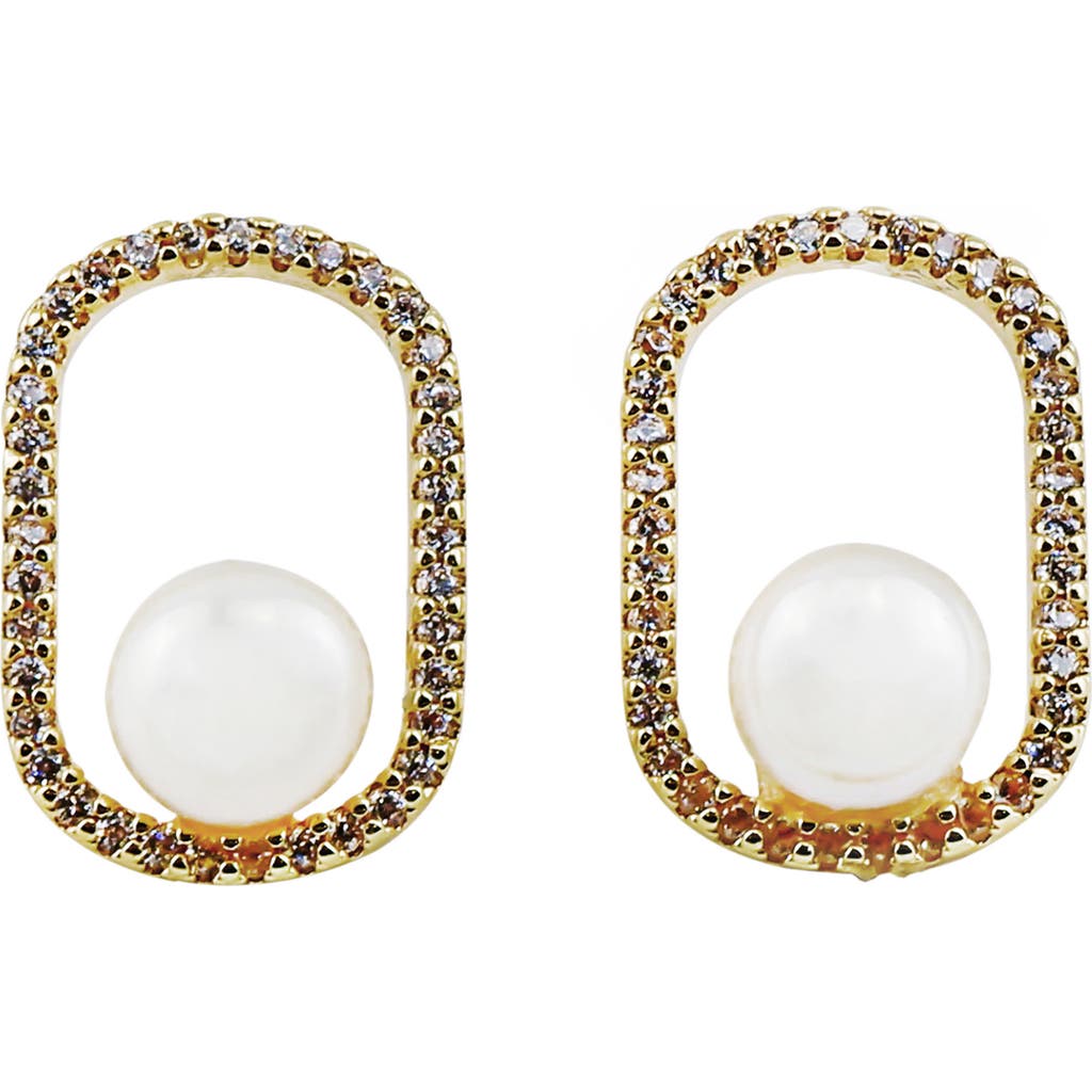 Panacea Cubic Zirconia Circle Faux Pearl Drop Earrings In White