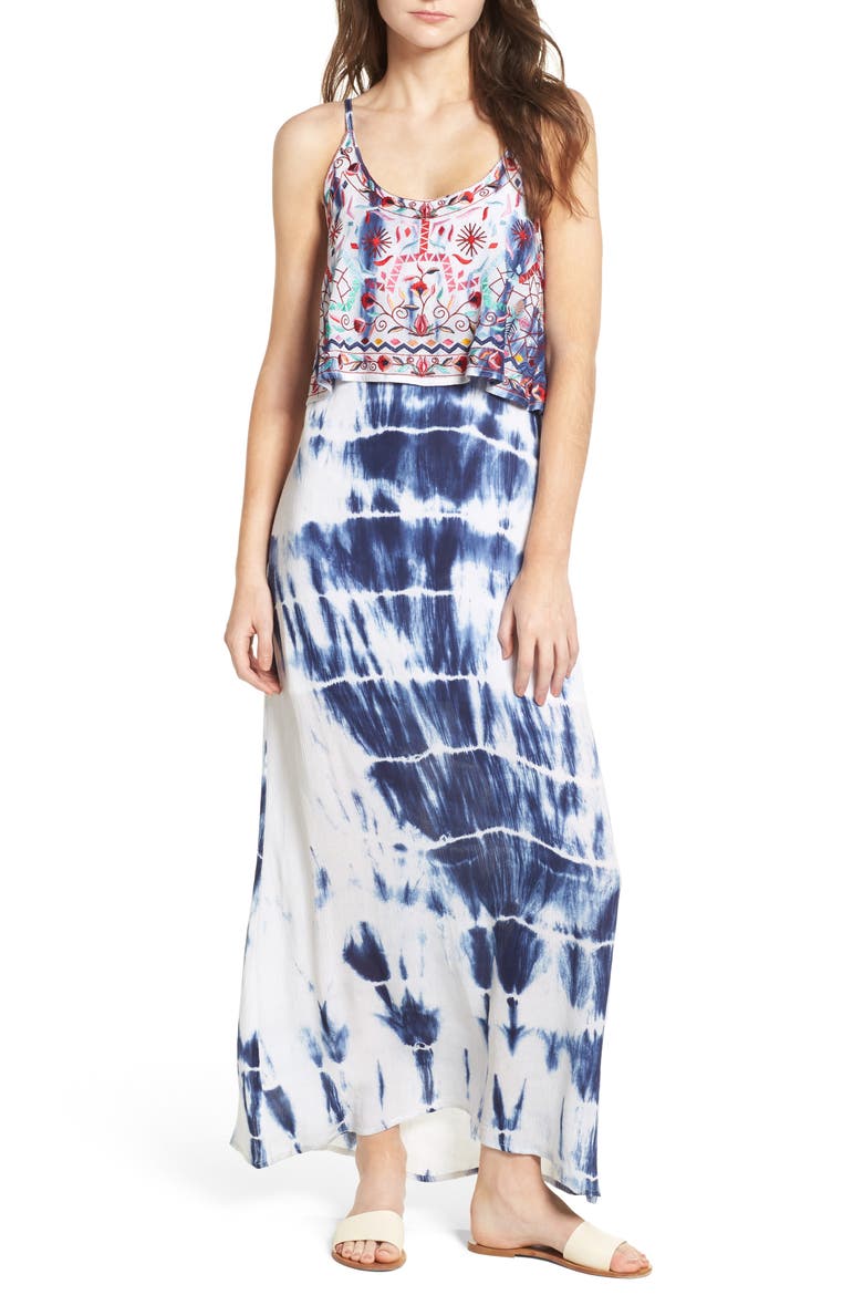 Mediterranean Embroidered Maxi Dress, Alternate, color, WHITE/ BLUE