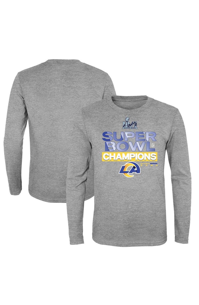 FANATICS Youth Fanatics Branded Heathered Gray Los Angeles Rams Super Bowl LVI Champions Locker Room Trophy Collection Long Sleeve T-Shirt, Main, color, 