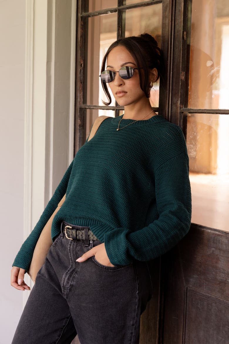 The Open Knit Long Sleeve Sweater, Alternate, color, DARK MOSS