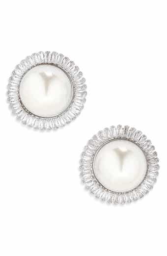 Cubic Zirconia & Faux Pearl Stud Earrings