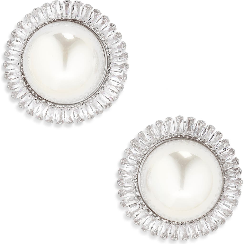 Tasha Cubic Zirconia & Faux Pearl Stud Earrings In Neutral