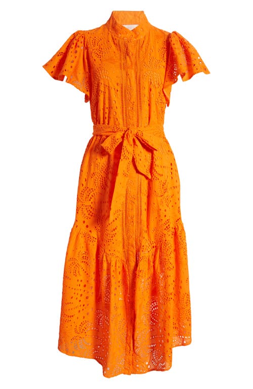 Ciebon Isabella Cotton Eyelet Maxi Shirtdress In Orange