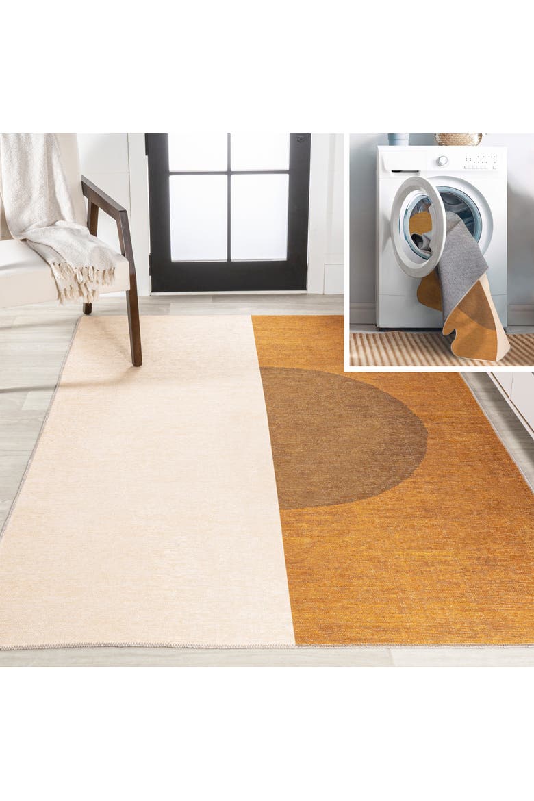 Demie Minimalist Graphic Circle Machine-Washable Area Rug, Main, color, Brown/Cream/Terracotta