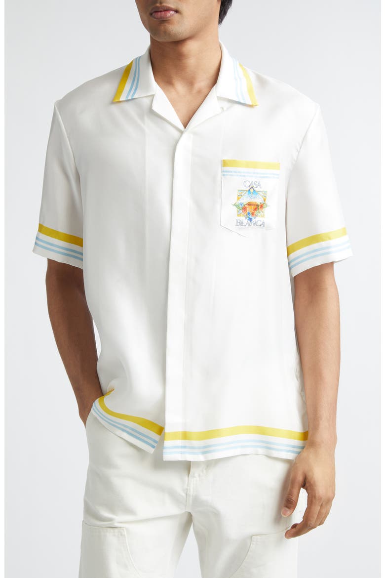 Tennis Landscape Print Silk Twill Camp Shirt, Main, color, SILK TWILL