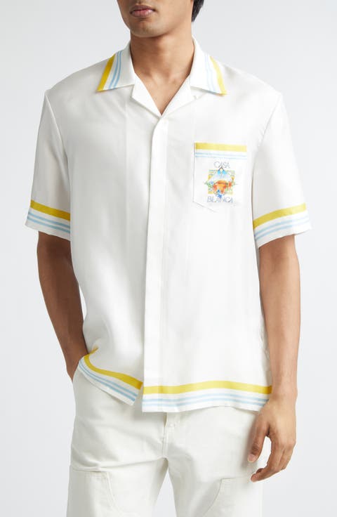 Tennis Landscape Print Silk Twill Camp Shirt