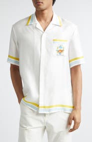 Casablanca Tennis Landscape Print Silk Twill Camp Shirt