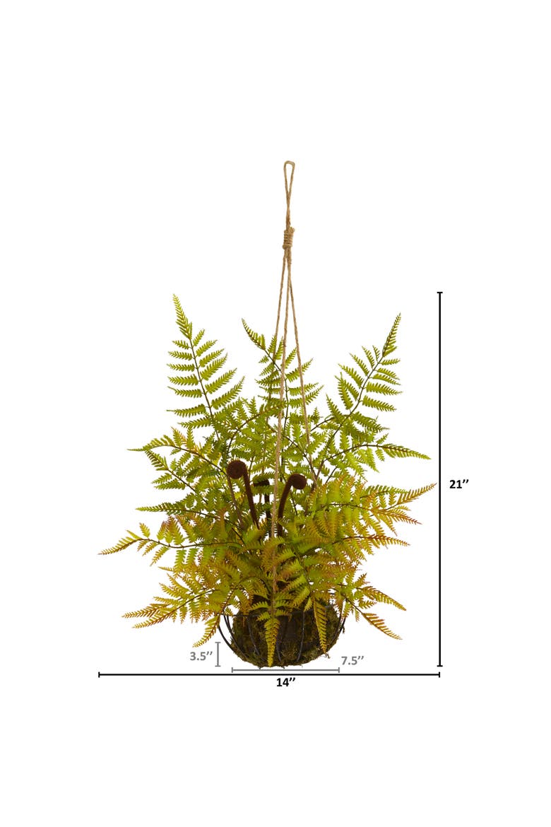 21-in Fern Artificial Plant in Metal Hanging Basket, Alternate, color, Green