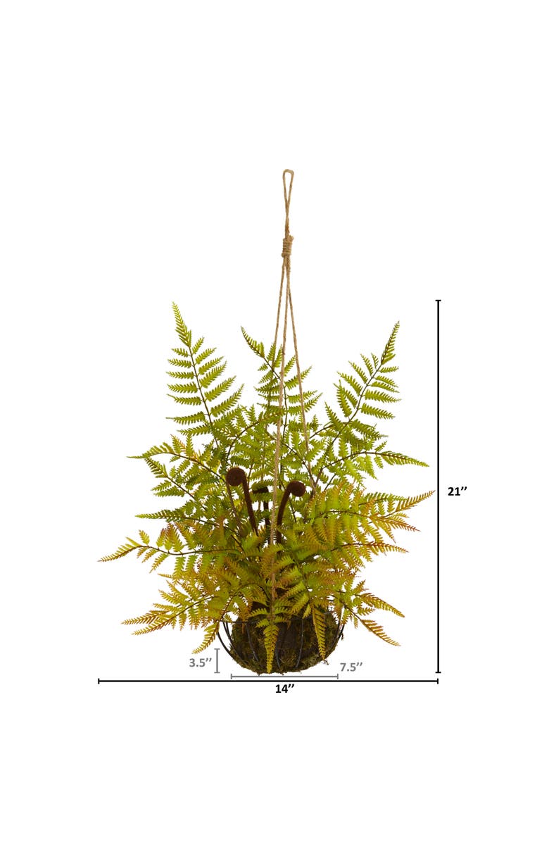 NEARLY NATURAL 21-in Fern Artificial Plant in Metal Hanging Basket, Alternate, color, Green