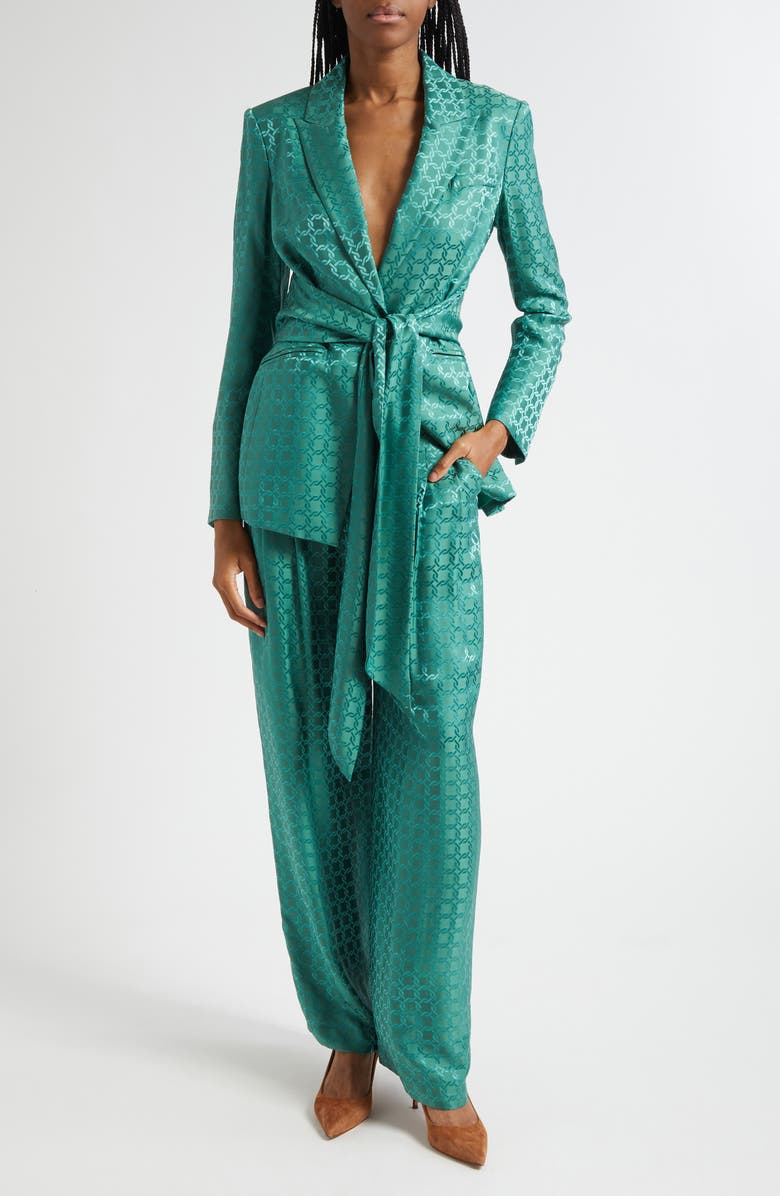 Veronica Beard Issel Chain Print Tie Waist Jacket, Alternate, color, Clover