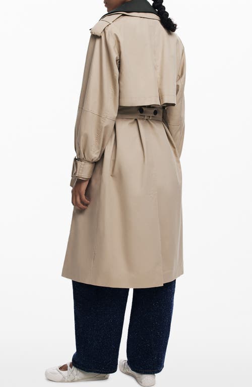 Desigual Double Lapel Trench Coat In Brown