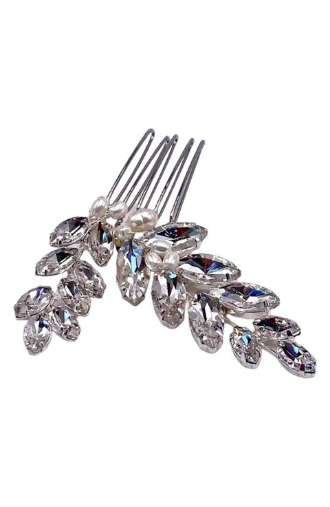 Raquel Crystal & Freshwater Pearl Hair Comb