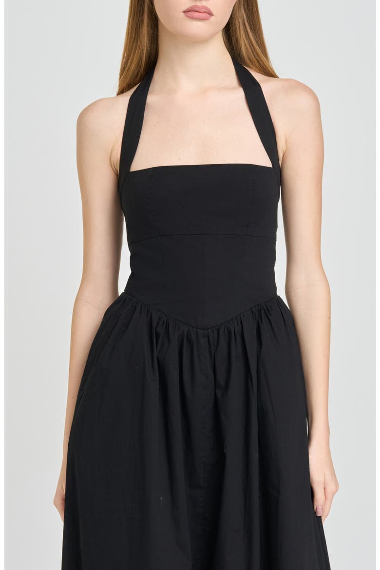 Camellia Halter Neck Stretch Cotton Midi Dress, Alternate, color, BLACK