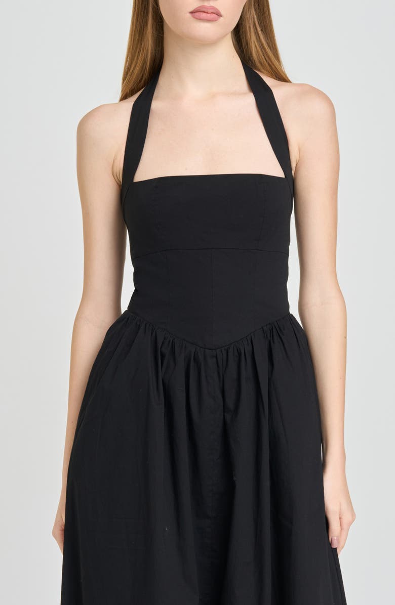 WAYF Camellia Halter Neck Stretch Cotton Midi Dress, Alternate, color, Black