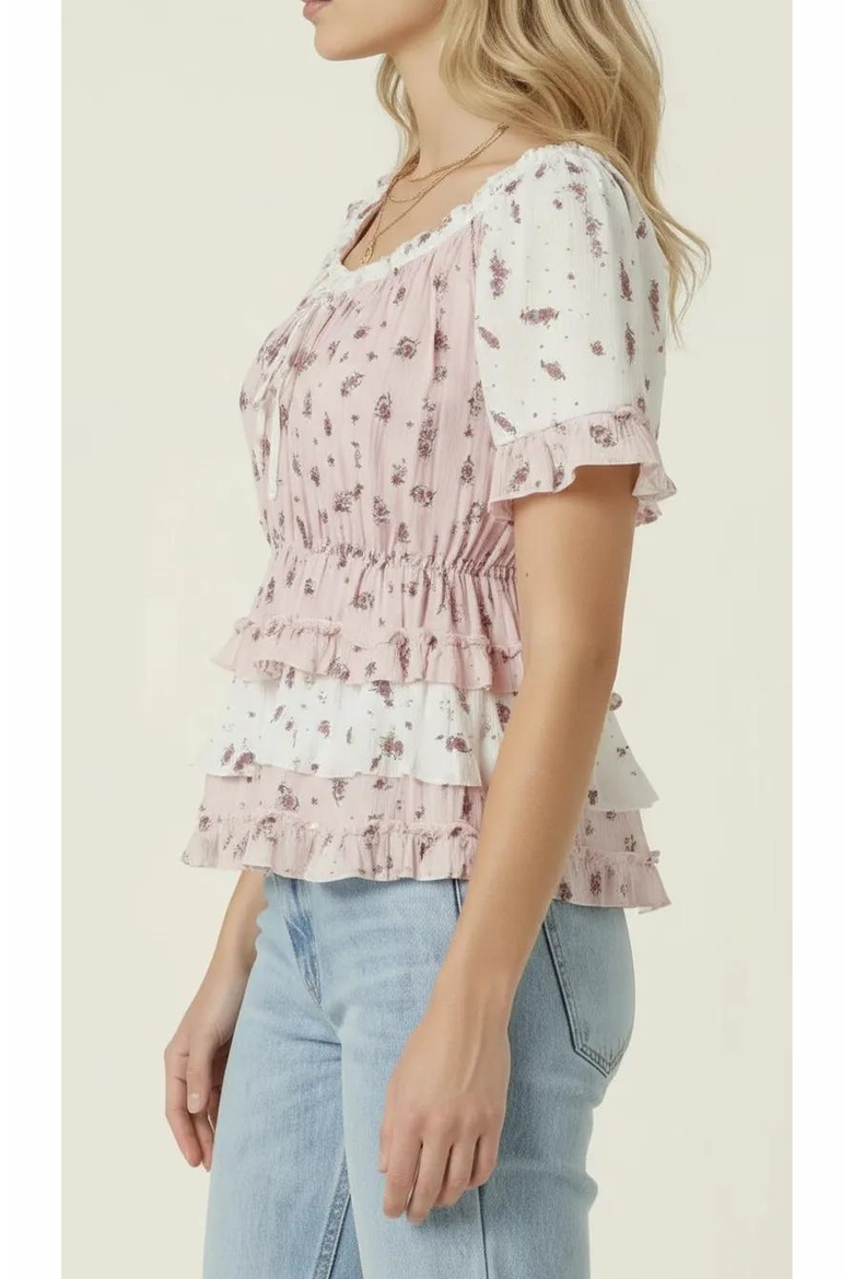 Floral Tie Neckline Peplum Top, Alternate, color, Light Pink Floral