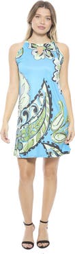 24seven Comfort Apparel Womens Paisley Knee Length Paisley Sleeveless Keyhole Dress