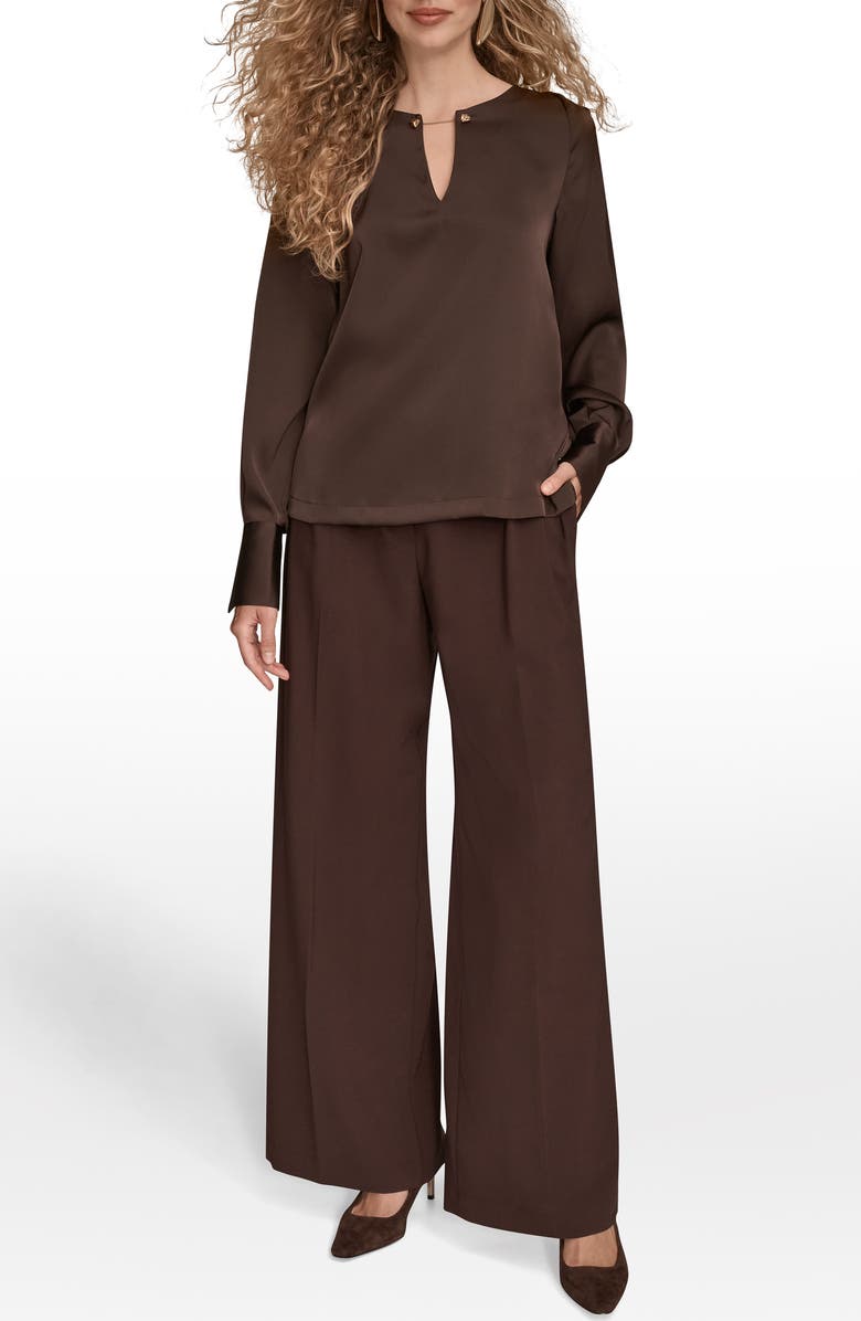 Donna Karan New York Chain Detail Long Sleeve Top, Alternate, color, Chocolate Plum