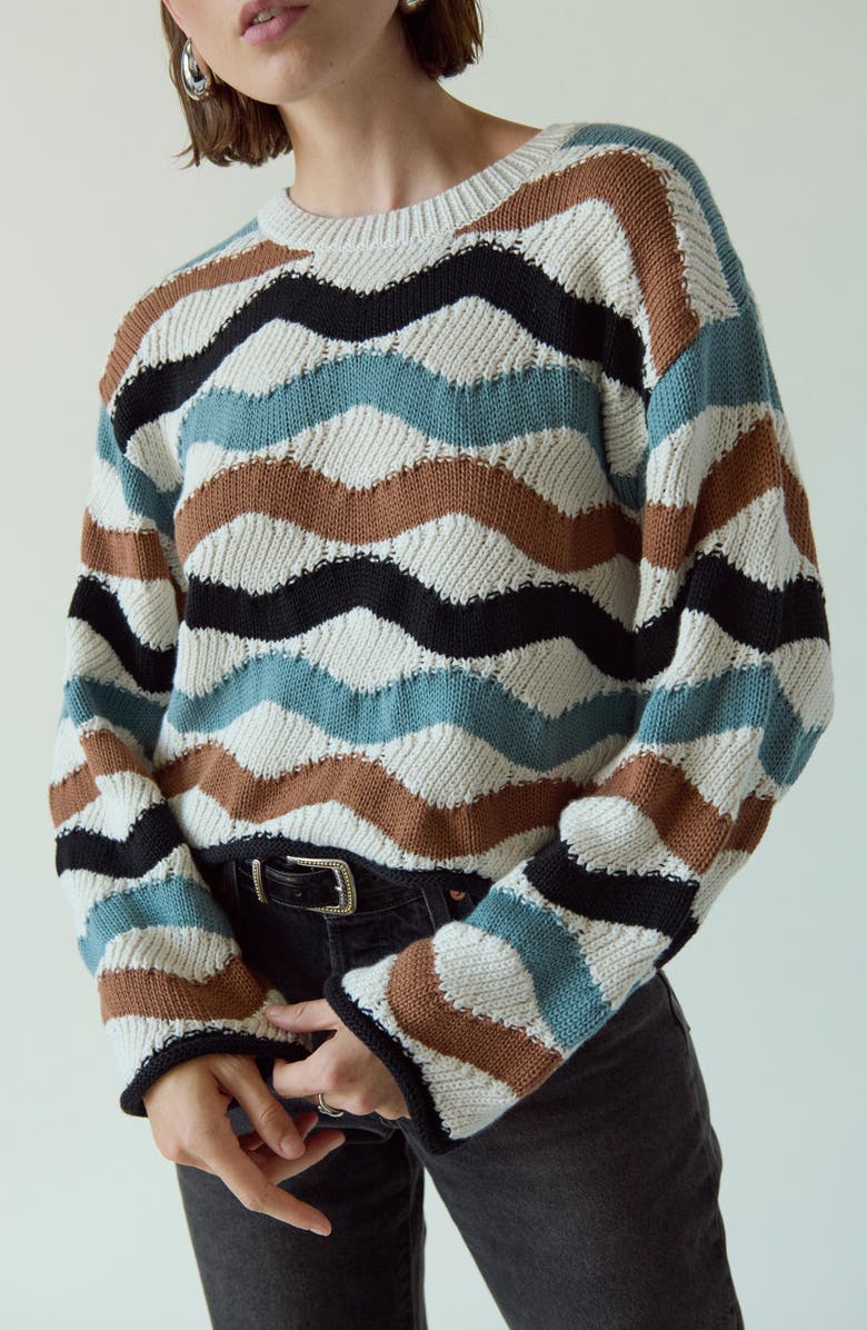 Nation LTD Poppy Wavy Stripe Pima Cotton Sweater, Alternate, color, Multi Waves